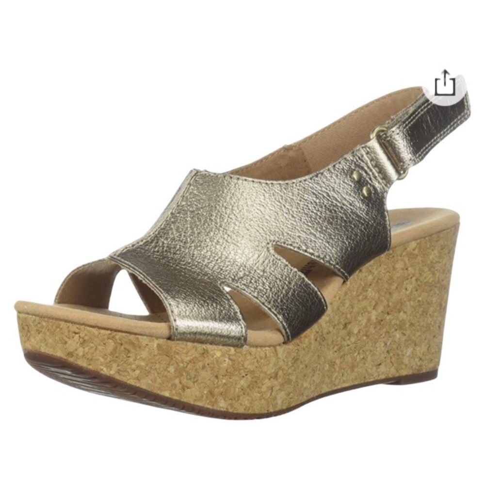 Clarks | Gold Wedge Leather Sandals